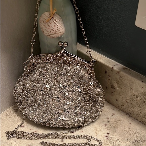 Elegant Silver Sequin Evening Bag - Picture 1 of 3